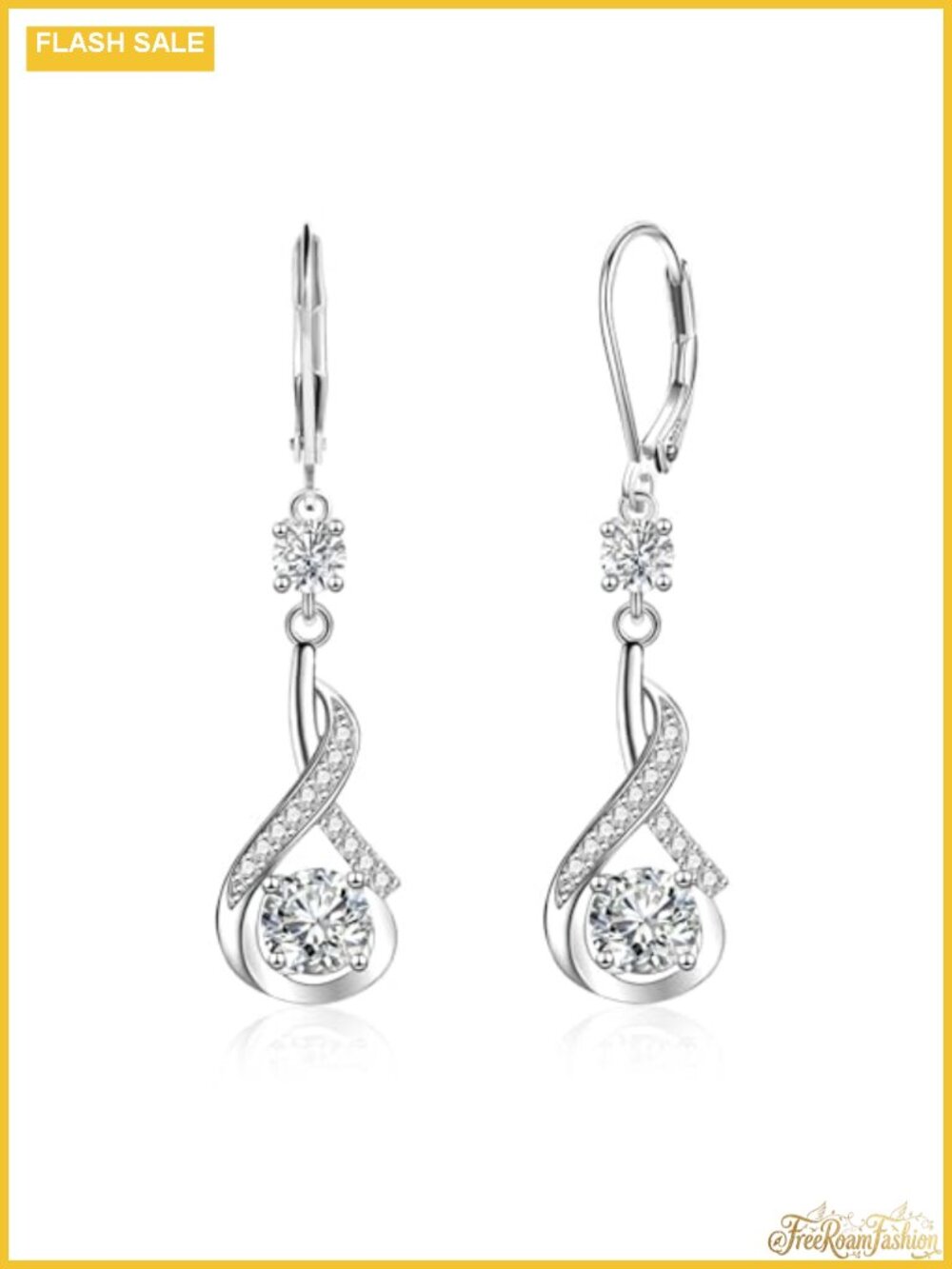Sterling Silver Dangle Cubic Zirconia Earrings Drop Leverback